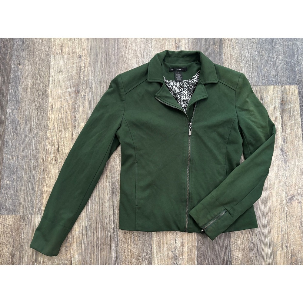 Grace‎ Elements Green Ponte Moto Jacket Asymmetrical Zip Size 4